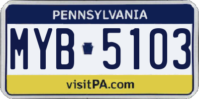 PA license plate MYB5103