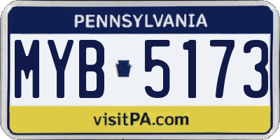PA license plate MYB5173