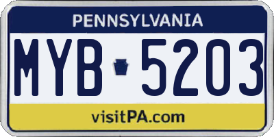 PA license plate MYB5203