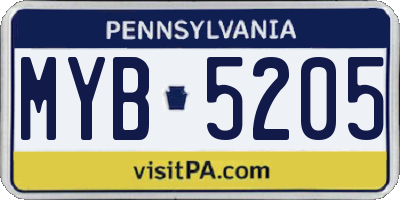 PA license plate MYB5205