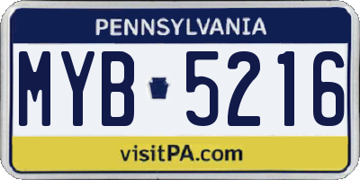 PA license plate MYB5216