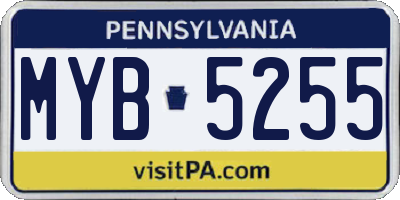 PA license plate MYB5255