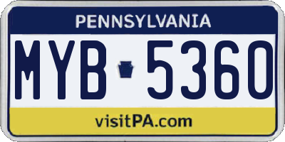 PA license plate MYB5360
