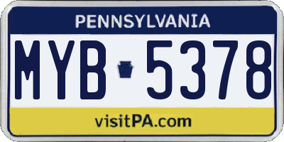 PA license plate MYB5378
