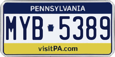PA license plate MYB5389