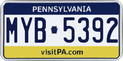 PA license plate MYB5392