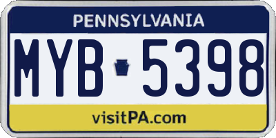 PA license plate MYB5398