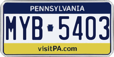 PA license plate MYB5403