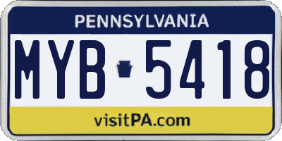 PA license plate MYB5418