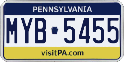 PA license plate MYB5455
