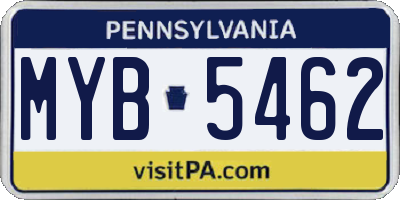 PA license plate MYB5462
