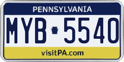 PA license plate MYB5540