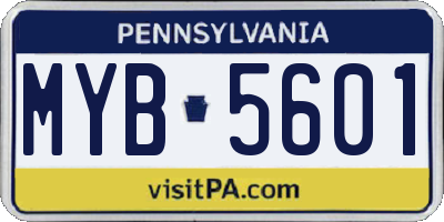 PA license plate MYB5601