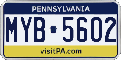 PA license plate MYB5602