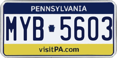 PA license plate MYB5603