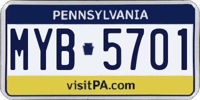 PA license plate MYB5701