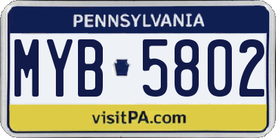 PA license plate MYB5802