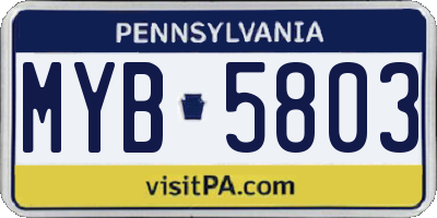 PA license plate MYB5803