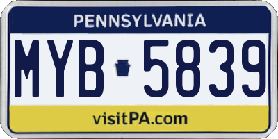 PA license plate MYB5839