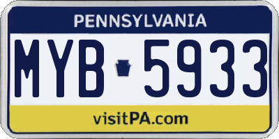 PA license plate MYB5933