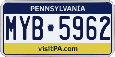 PA license plate MYB5962