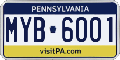 PA license plate MYB6001