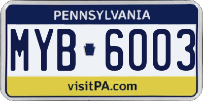 PA license plate MYB6003