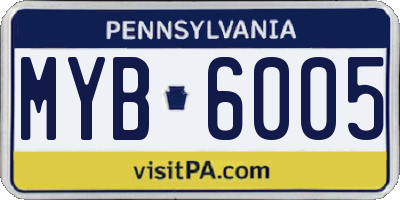 PA license plate MYB6005