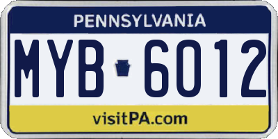 PA license plate MYB6012
