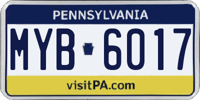 PA license plate MYB6017