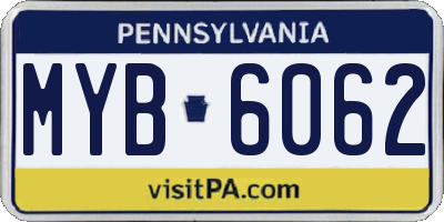 PA license plate MYB6062