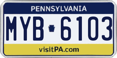 PA license plate MYB6103