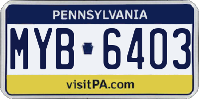 PA license plate MYB6403