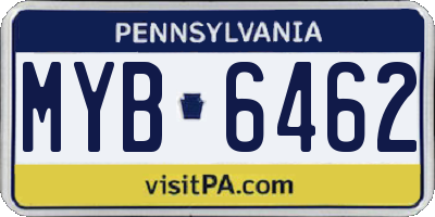 PA license plate MYB6462