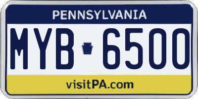 PA license plate MYB6500
