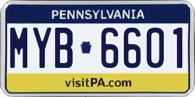 PA license plate MYB6601