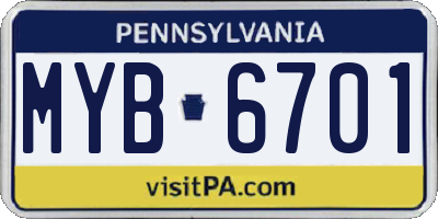 PA license plate MYB6701