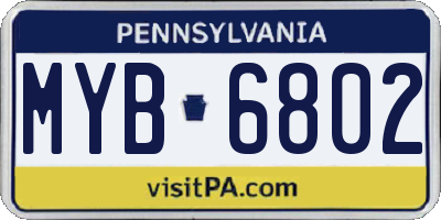 PA license plate MYB6802