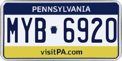 PA license plate MYB6920