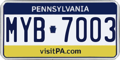PA license plate MYB7003