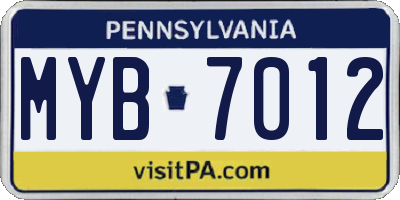 PA license plate MYB7012