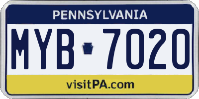 PA license plate MYB7020