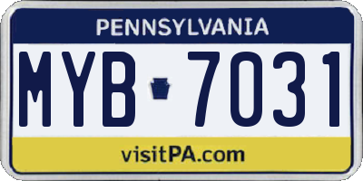 PA license plate MYB7031