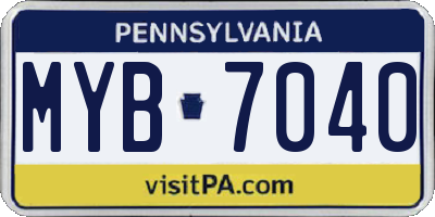 PA license plate MYB7040