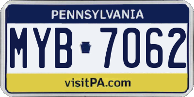 PA license plate MYB7062