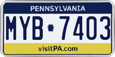 PA license plate MYB7403