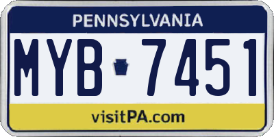 PA license plate MYB7451