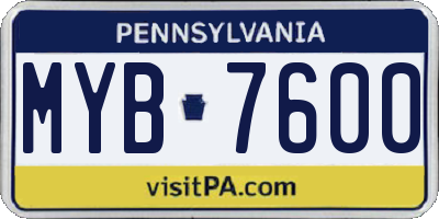 PA license plate MYB7600