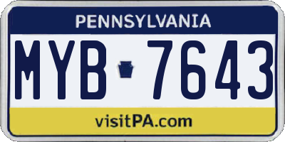 PA license plate MYB7643