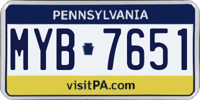 PA license plate MYB7651
